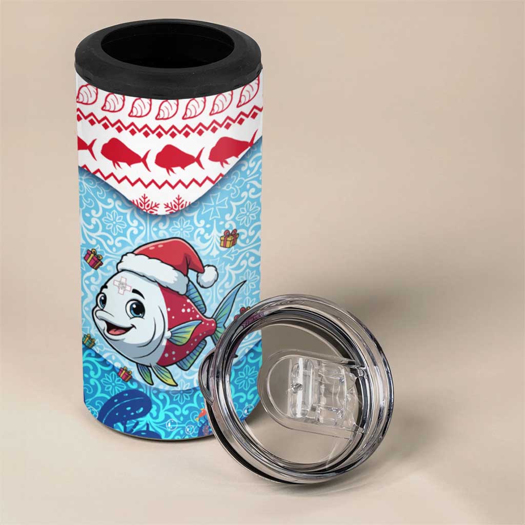 Malta Christmas 4 in 1 Can Cooler Tumbler with Santa Fish Malta Flag Coral Reef and Red Blue Festive Pattern Design - Wonder Print Shop