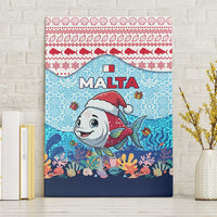 Malta Christmas Canvas Wall Art with Santa Fish Malta Flag Coral Reef and Red Blue Festive Pattern Design - Wonder Print Shop