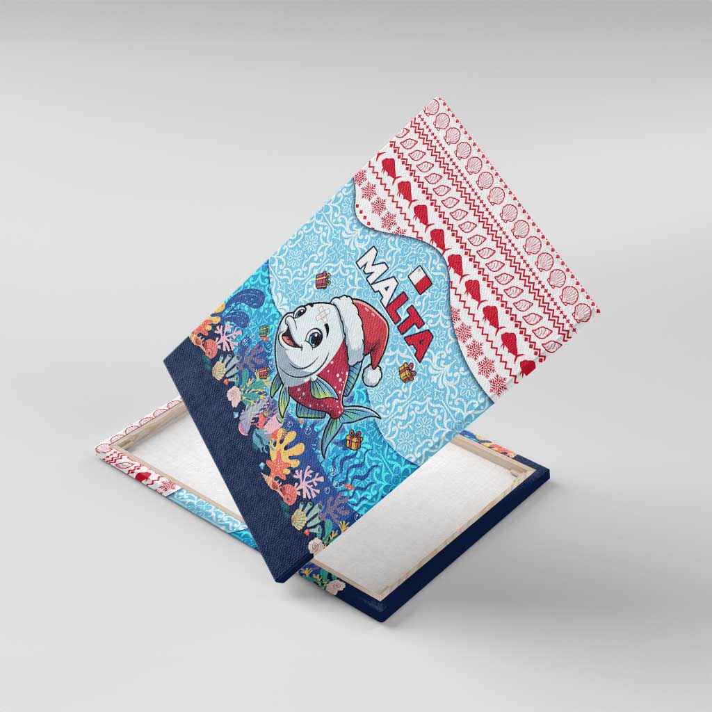 Malta Christmas Canvas Wall Art with Santa Fish Malta Flag Coral Reef and Red Blue Festive Pattern Design - Wonder Print Shop