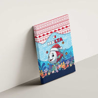 Malta Christmas Canvas Wall Art with Santa Fish Malta Flag Coral Reef and Red Blue Festive Pattern Design - Wonder Print Shop