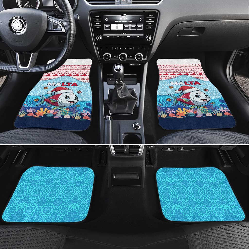 Malta Christmas Car Mats with Santa Fish Malta Flag Coral Reef and Red Blue Festive Pattern Design - Wonder Print Shop