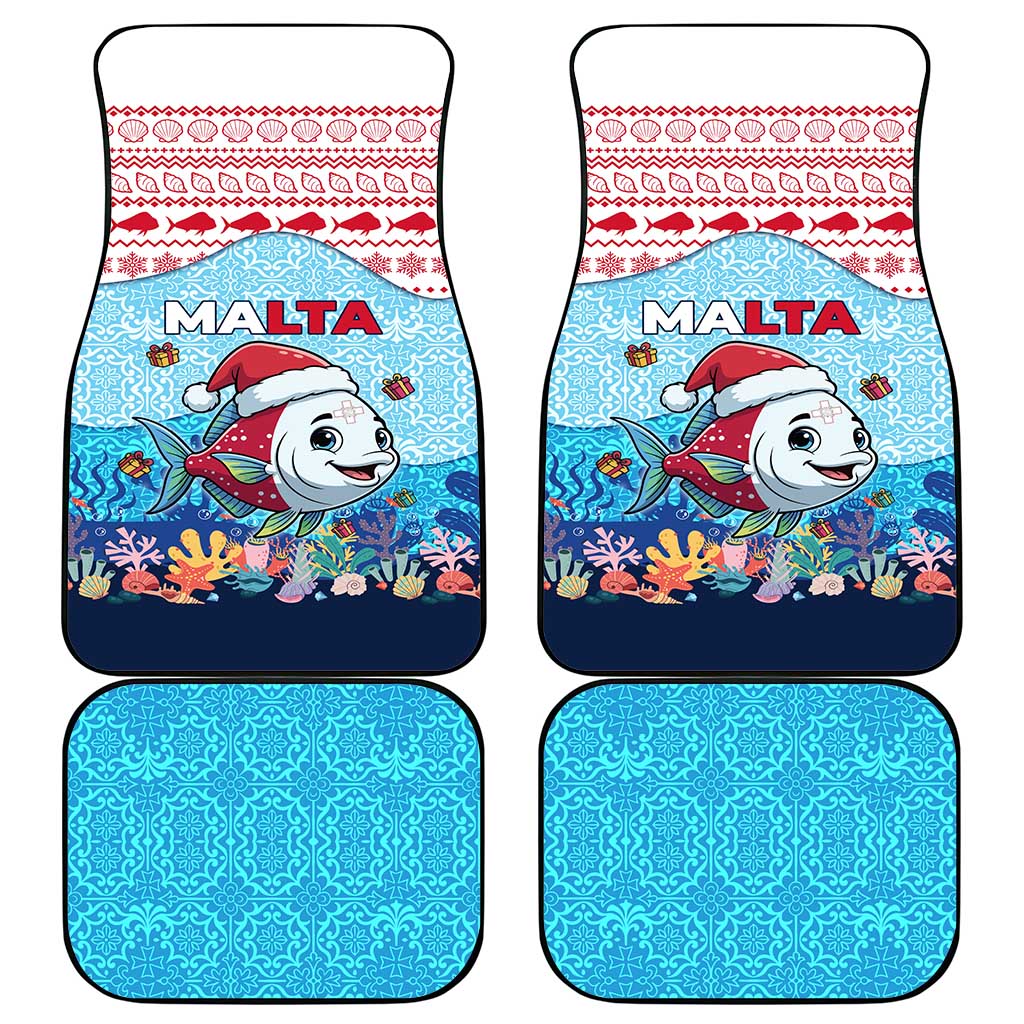 Malta Christmas Car Mats with Santa Fish Malta Flag Coral Reef and Red Blue Festive Pattern Design - Wonder Print Shop