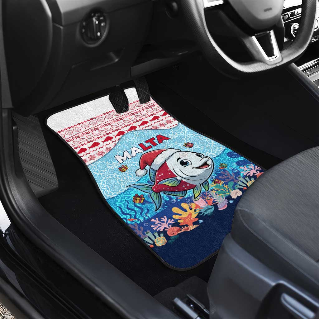 Malta Christmas Car Mats with Santa Fish Malta Flag Coral Reef and Red Blue Festive Pattern Design - Wonder Print Shop