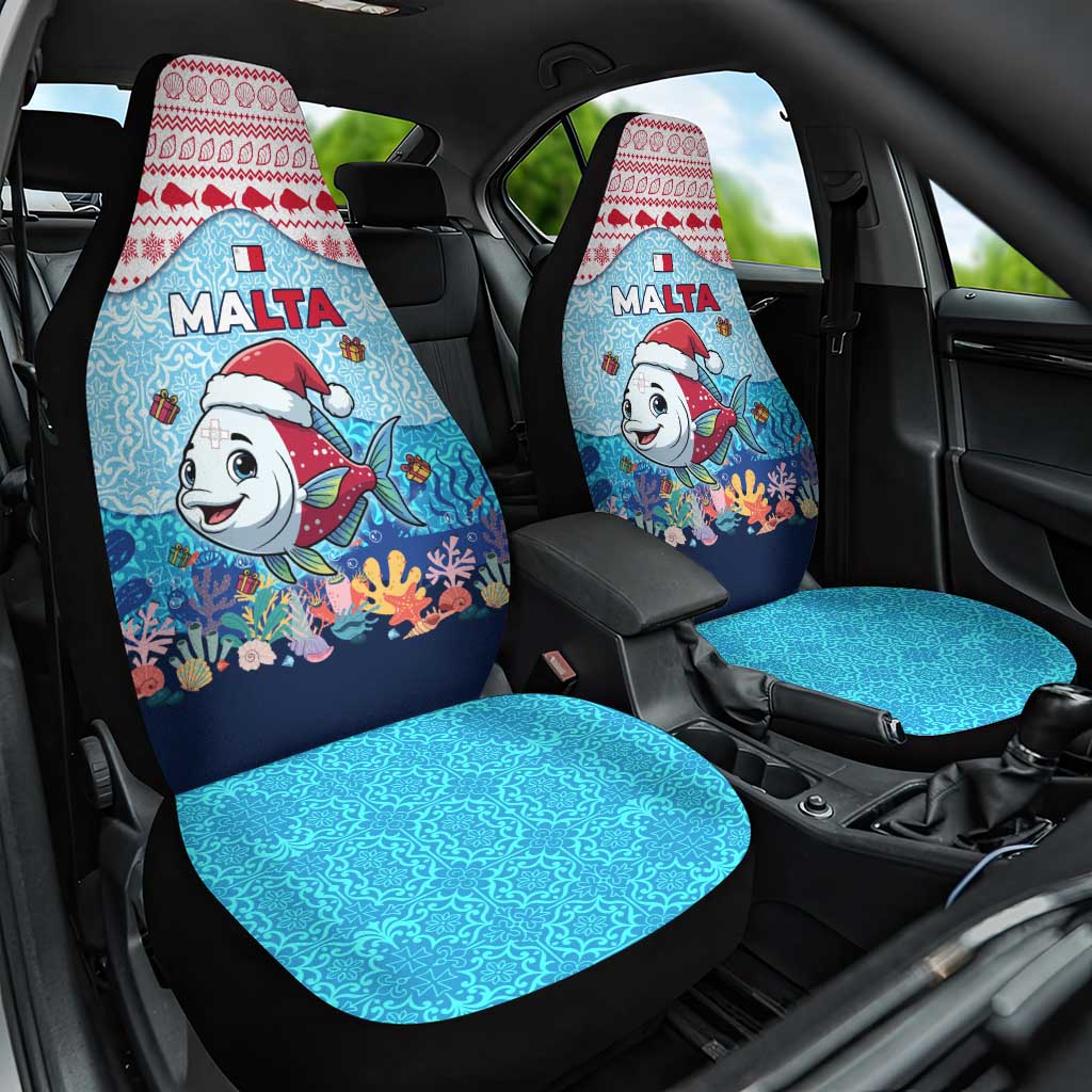 Malta Christmas Car Seat Cover with Santa Fish Malta Flag Coral Reef and Red Blue Festive Pattern Design - Wonder Print Shop