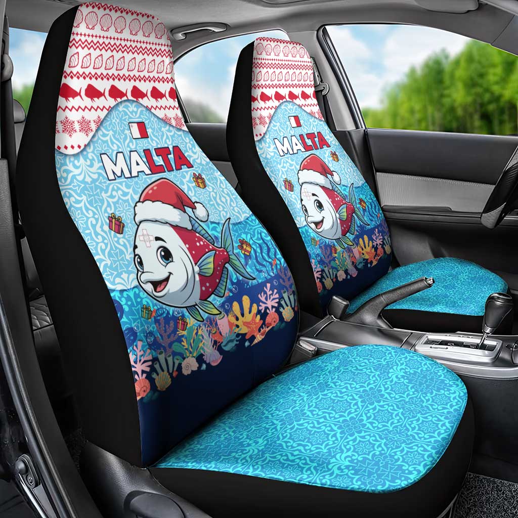 Malta Christmas Car Seat Cover with Santa Fish Malta Flag Coral Reef and Red Blue Festive Pattern Design - Wonder Print Shop