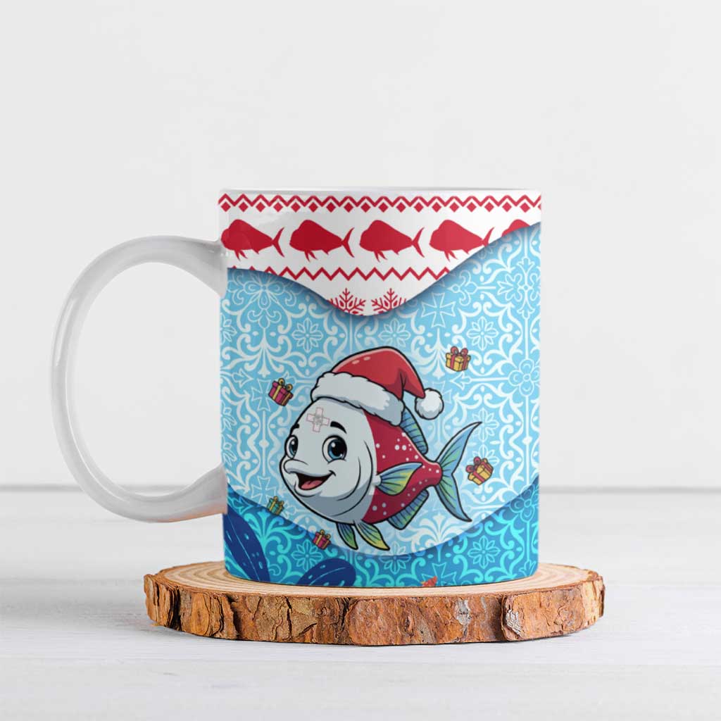 Malta Christmas Ceramic Mug with Santa Fish Malta Flag Coral Reef and Red Blue Festive Pattern Design - Wonder Print Shop