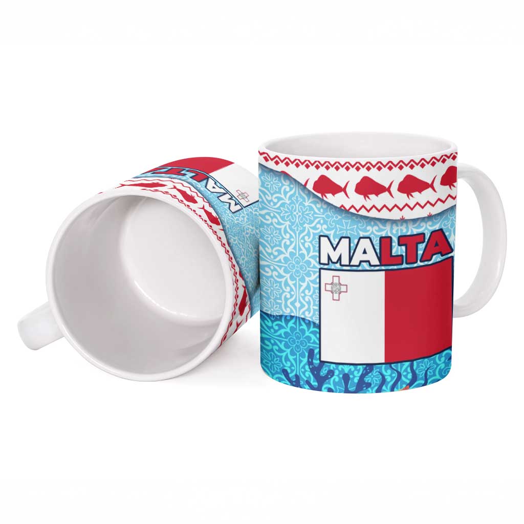 Malta Christmas Ceramic Mug with Santa Fish Malta Flag Coral Reef and Red Blue Festive Pattern Design - Wonder Print Shop