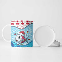 Malta Christmas Ceramic Mug with Santa Fish Malta Flag Coral Reef and Red Blue Festive Pattern Design - Wonder Print Shop