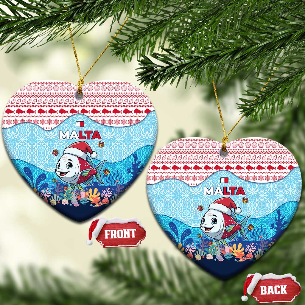 Malta Christmas Ceramic Ornament with Santa Fish Malta Flag Coral Reef and Red Blue Festive Pattern Design - Wonder Print Shop