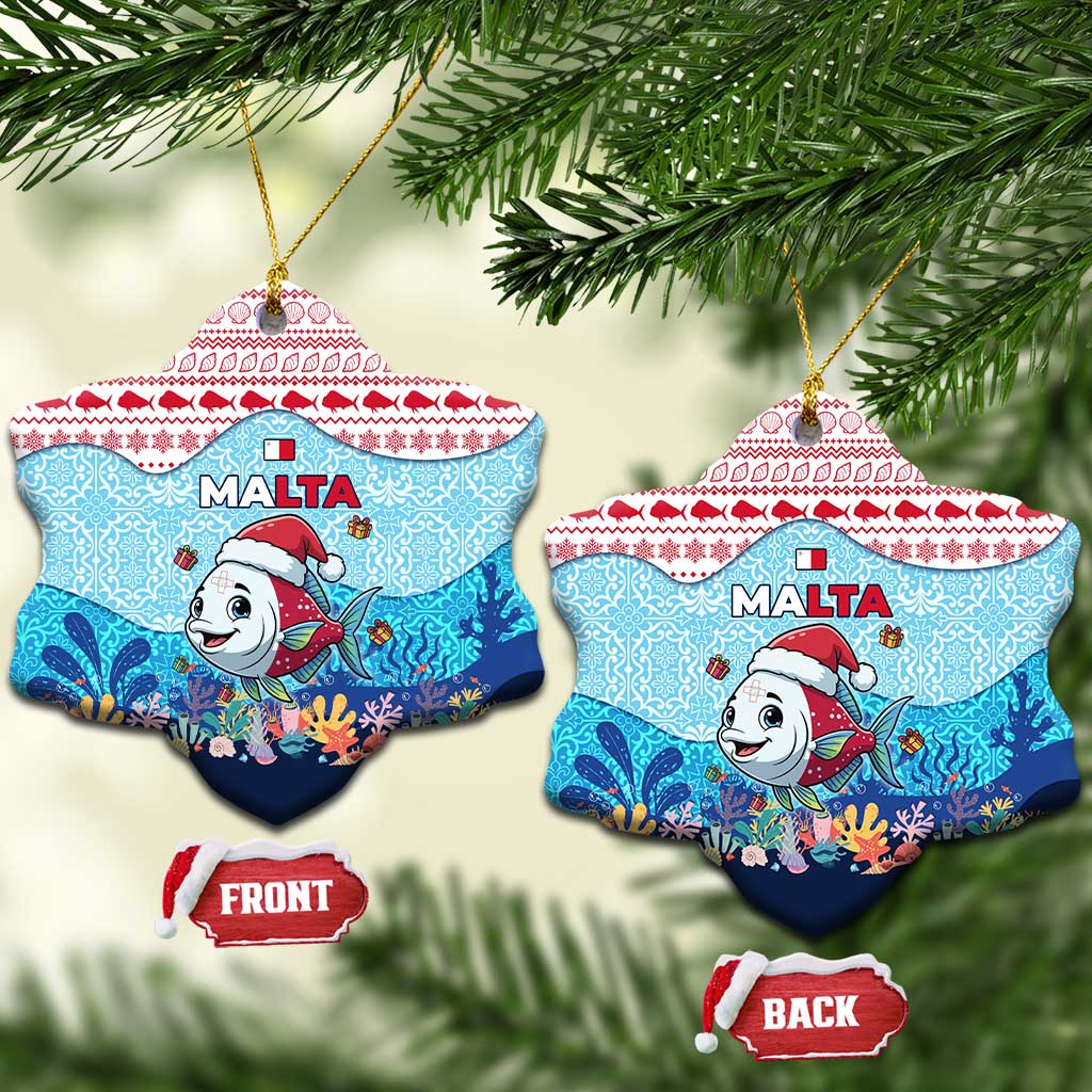Malta Christmas Ceramic Ornament with Santa Fish Malta Flag Coral Reef and Red Blue Festive Pattern Design - Wonder Print Shop