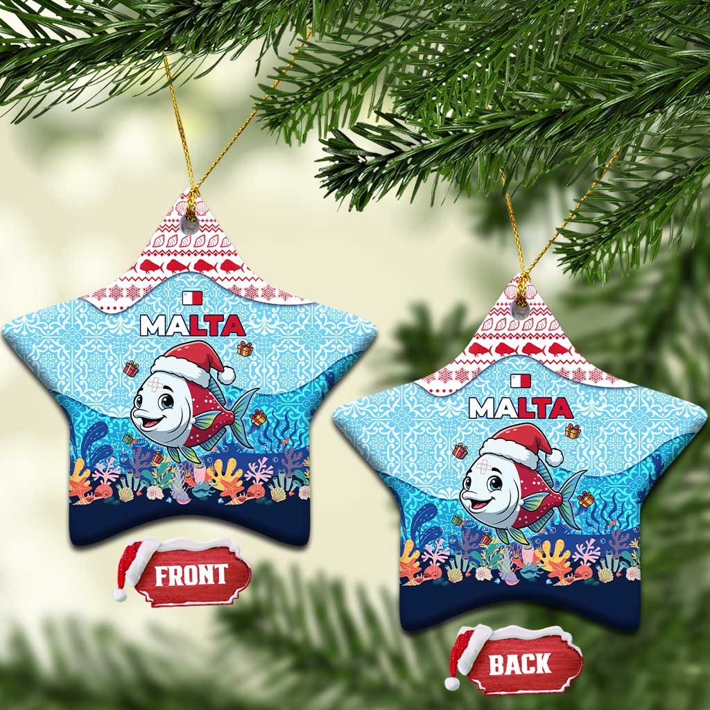 Malta Christmas Ceramic Ornament with Santa Fish Malta Flag Coral Reef and Red Blue Festive Pattern Design - Wonder Print Shop