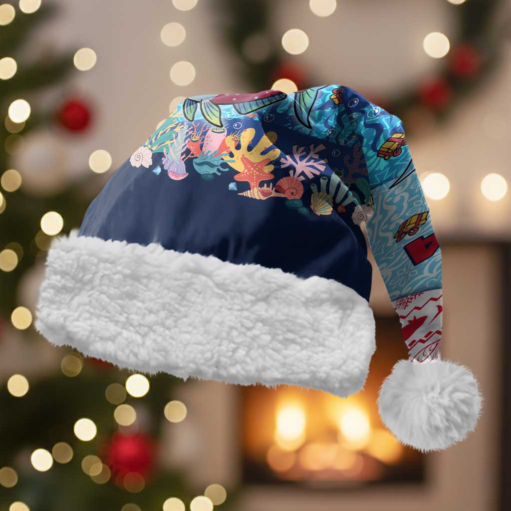 Malta Christmas Santa Hat with Santa Fish Malta Flag Coral Reef and Red Blue Festive Pattern Design - Wonder Print Shop