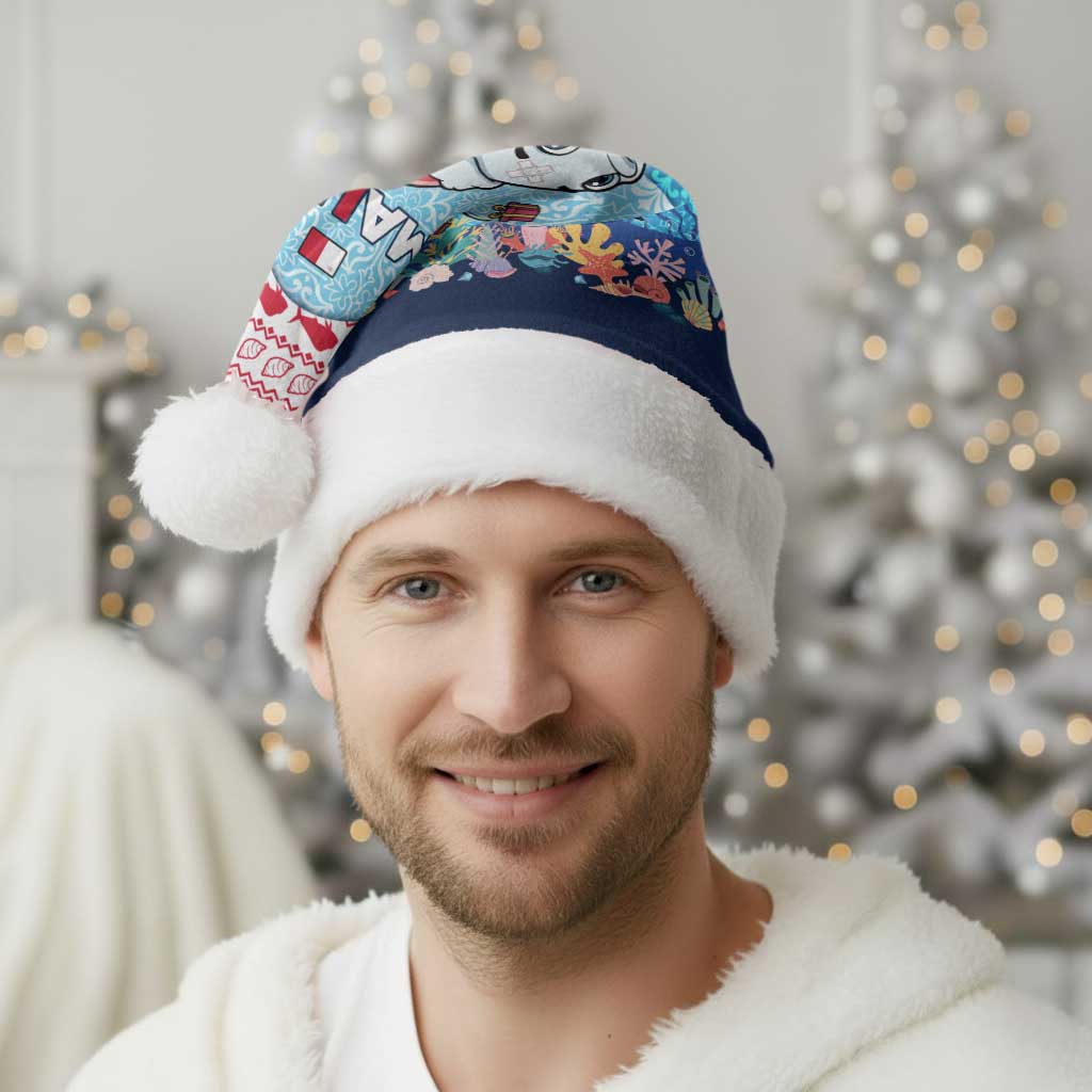 Malta Christmas Santa Hat with Santa Fish Malta Flag Coral Reef and Red Blue Festive Pattern Design - Wonder Print Shop