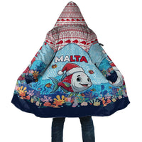 Malta Christmas Cloak with Santa Fish Malta Flag Coral Reef and Red Blue Festive Pattern Design - Wonder Print Shop