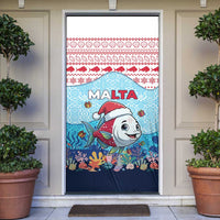 Malta Christmas Door Cover with Santa Fish Malta Flag Coral Reef and Red Blue Festive Pattern Design - Wonder Print Shop