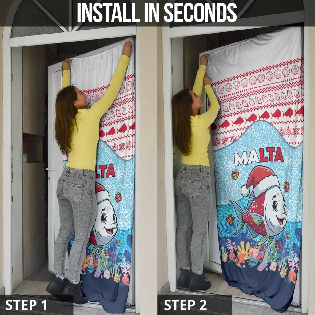 Malta Christmas Door Cover with Santa Fish Malta Flag Coral Reef and Red Blue Festive Pattern Design - Wonder Print Shop