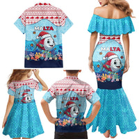 Malta Christmas Family Matching Mermaid Dress and Hawaiian Shirt with Santa Fish Malta Flag Coral Reef and Red Blue Festive Pattern Design - Wonder Print Shop