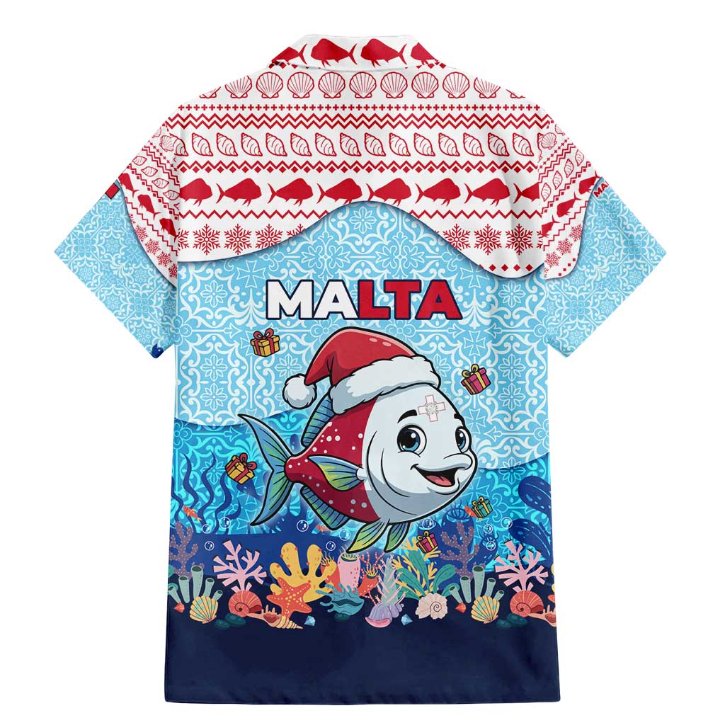 Malta Christmas Family Matching Mermaid Dress and Hawaiian Shirt with Santa Fish Malta Flag Coral Reef and Red Blue Festive Pattern Design - Wonder Print Shop