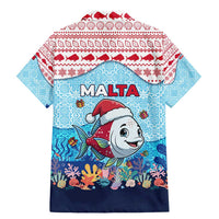 Malta Christmas Family Matching Mermaid Dress and Hawaiian Shirt with Santa Fish Malta Flag Coral Reef and Red Blue Festive Pattern Design - Wonder Print Shop