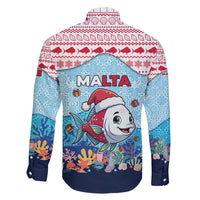 Malta Christmas Family Matching Mermaid Dress and Hawaiian Shirt with Santa Fish Malta Flag Coral Reef and Red Blue Festive Pattern Design - Wonder Print Shop