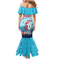 Malta Christmas Family Matching Mermaid Dress and Hawaiian Shirt with Santa Fish Malta Flag Coral Reef and Red Blue Festive Pattern Design - Wonder Print Shop