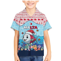 Malta Christmas Family Matching Mermaid Dress and Hawaiian Shirt with Santa Fish Malta Flag Coral Reef and Red Blue Festive Pattern Design - Wonder Print Shop