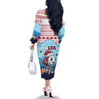 Malta Christmas Family Matching Off The Shoulder Long Sleeve Dress and Hawaiian Shirt with Santa Fish Malta Flag Coral Reef and Red Blue Festive Pattern Design - Wonder Print Shop