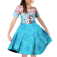 Malta Christmas Family Matching Off Shoulder Short Dress and Hawaiian Shirt with Santa Fish Malta Flag Coral Reef and Red Blue Festive Pattern Design - Wonder Print Shop