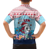 Malta Christmas Family Matching Puletasi and Hawaiian Shirt with Santa Fish Malta Flag Coral Reef and Red Blue Festive Pattern Design - Wonder Print Shop