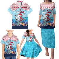 Malta Christmas Family Matching Puletasi and Hawaiian Shirt with Santa Fish Malta Flag Coral Reef and Red Blue Festive Pattern Design - Wonder Print Shop