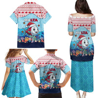 Malta Christmas Family Matching Puletasi and Hawaiian Shirt with Santa Fish Malta Flag Coral Reef and Red Blue Festive Pattern Design - Wonder Print Shop