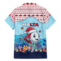 Malta Christmas Family Matching Puletasi and Hawaiian Shirt with Santa Fish Malta Flag Coral Reef and Red Blue Festive Pattern Design - Wonder Print Shop