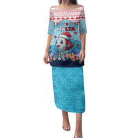 Malta Christmas Family Matching Puletasi and Hawaiian Shirt with Santa Fish Malta Flag Coral Reef and Red Blue Festive Pattern Design - Wonder Print Shop
