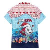 Malta Christmas Family Matching Short Sleeve Bodycon Dress and Hawaiian Shirt with Santa Fish Malta Flag Coral Reef and Red Blue Festive Pattern Design - Wonder Print Shop