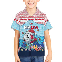 Malta Christmas Family Matching Summer Maxi Dress and Hawaiian Shirt with Santa Fish Malta Flag Coral Reef and Red Blue Festive Pattern Design - Wonder Print Shop