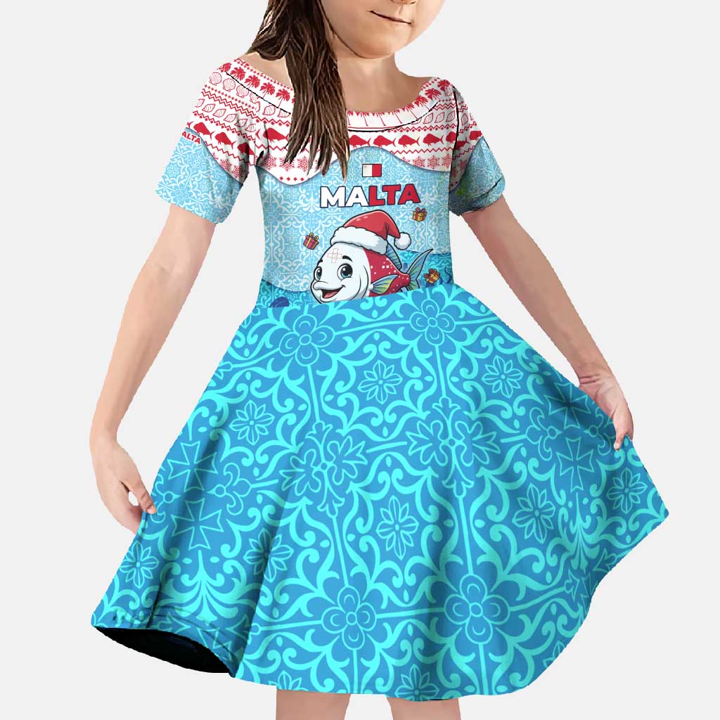 Malta Christmas Family Matching Tank Maxi Dress and Hawaiian Shirt with Santa Fish Malta Flag Coral Reef and Red Blue Festive Pattern Design - Wonder Print Shop