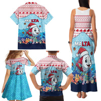 Malta Christmas Family Matching Tank Maxi Dress and Hawaiian Shirt with Santa Fish Malta Flag Coral Reef and Red Blue Festive Pattern Design - Wonder Print Shop