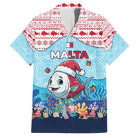 Malta Christmas Family Matching Tank Maxi Dress and Hawaiian Shirt with Santa Fish Malta Flag Coral Reef and Red Blue Festive Pattern Design - Wonder Print Shop