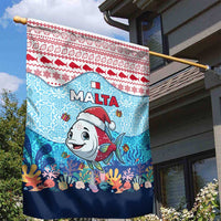 Malta Christmas Garden Flag with Santa Fish Malta Flag Coral Reef and Red Blue Festive Pattern Design - Wonder Print Shop