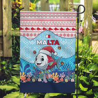 Malta Christmas Garden Flag with Santa Fish Malta Flag Coral Reef and Red Blue Festive Pattern Design - Wonder Print Shop