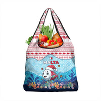 Malta Christmas Grocery Bag with Santa Fish Malta Flag Coral Reef and Red Blue Festive Pattern Design - Wonder Print Shop