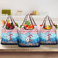 Malta Christmas Grocery Bag with Santa Fish Malta Flag Coral Reef and Red Blue Festive Pattern Design - Wonder Print Shop