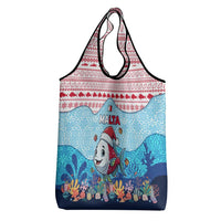 Malta Christmas Grocery Bag with Santa Fish Malta Flag Coral Reef and Red Blue Festive Pattern Design - Wonder Print Shop