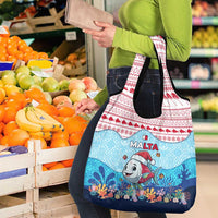 Malta Christmas Grocery Bag with Santa Fish Malta Flag Coral Reef and Red Blue Festive Pattern Design - Wonder Print Shop