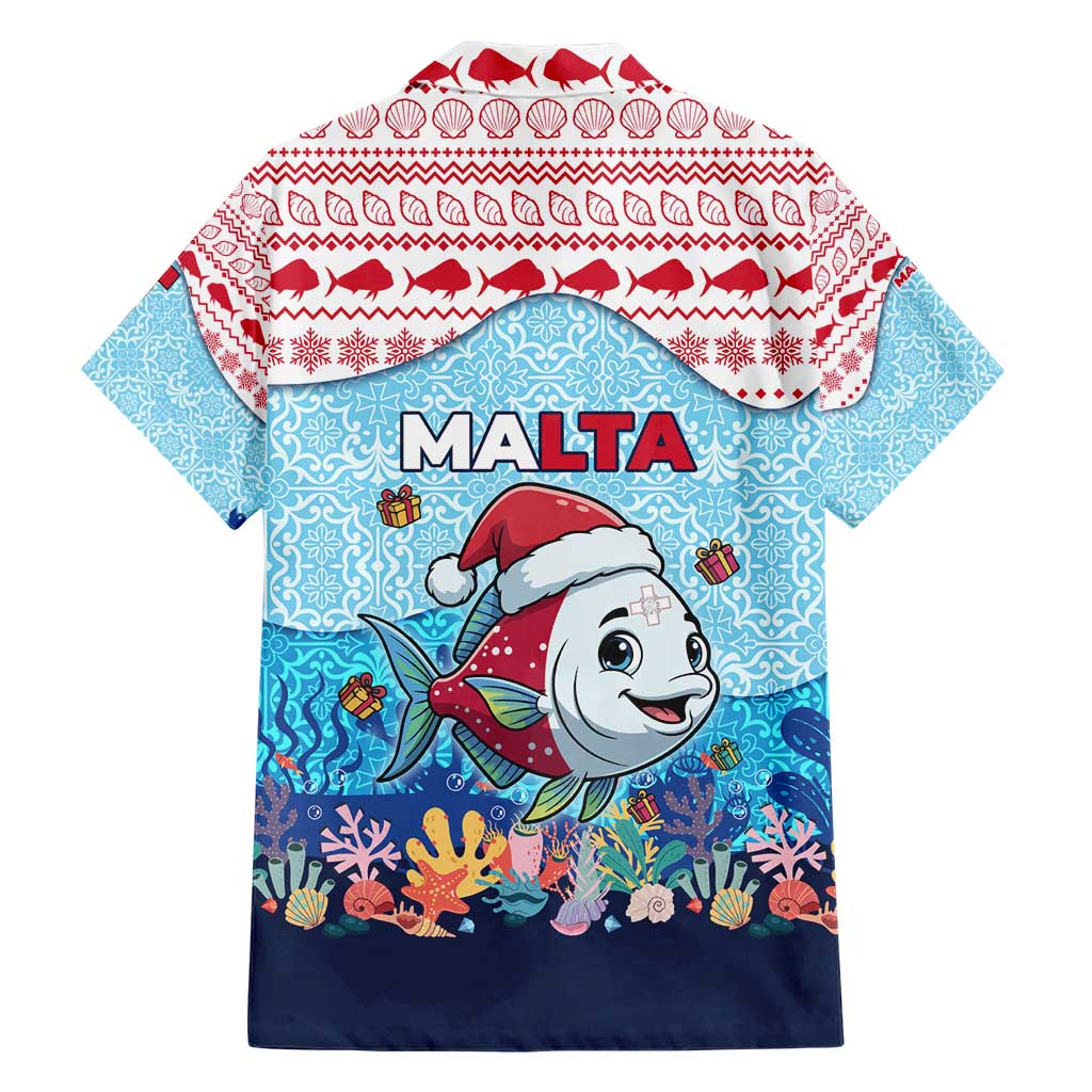 Malta Christmas Hawaiian Shirt with Santa Fish Malta Flag Coral Reef and Red Blue Festive Pattern Design - Wonder Print Shop