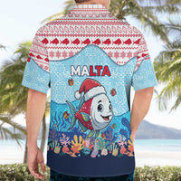 Malta Christmas Hawaiian Shirt with Santa Fish Malta Flag Coral Reef and Red Blue Festive Pattern Design - Wonder Print Shop