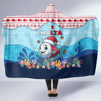 Malta Christmas Hooded Blanket with Santa Fish Malta Flag Coral Reef and Red Blue Festive Pattern Design - Wonder Print Shop