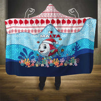 Malta Christmas Hooded Blanket with Santa Fish Malta Flag Coral Reef and Red Blue Festive Pattern Design - Wonder Print Shop