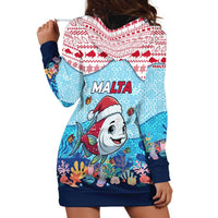 Malta Christmas Hoodie Dress with Santa Fish Malta Flag Coral Reef and Red Blue Festive Pattern Design - Wonder Print Shop