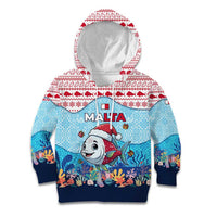 Malta Christmas Kid Hoodie with Santa Fish Malta Flag Coral Reef and Red Blue Festive Pattern Design - Wonder Print Shop
